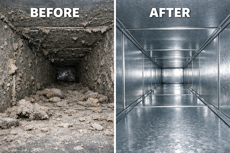 Air duct cleaning before and after
