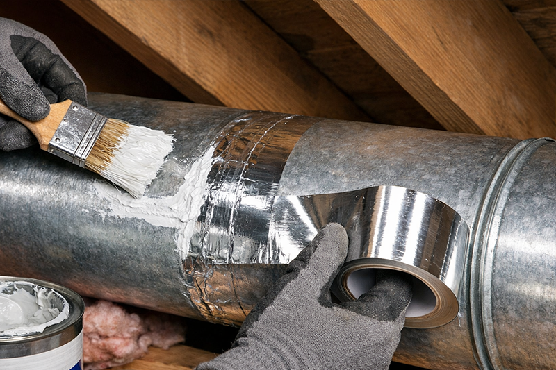 Duct sealing with mastic and foil tape